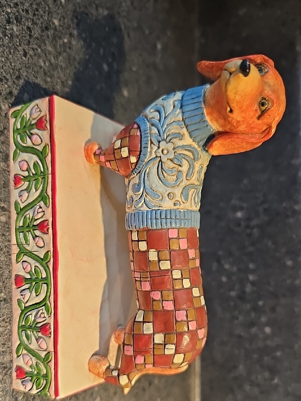 Hand-Painted Dachshund Figurine in Orange, Blue & Multi
